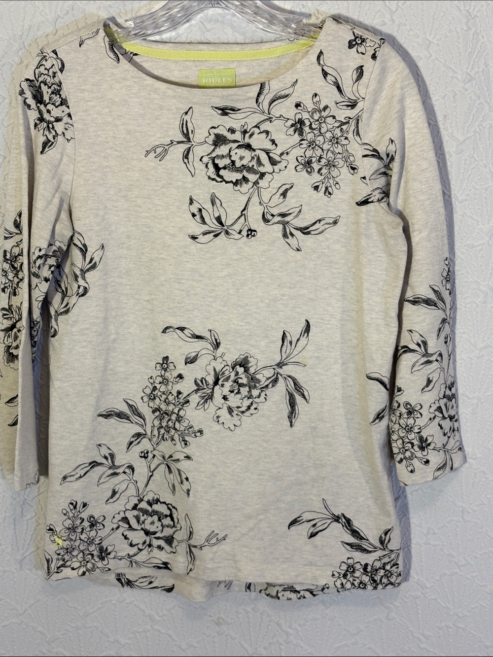 Joules Cream Long-Sleeve Floral Boatneck Top with Black Print